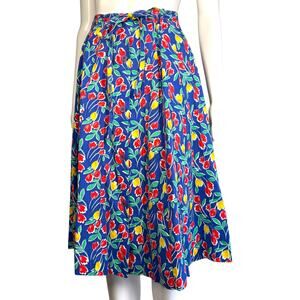 Vintage 1960s Herman Geist Blue Floral Tulip Button Front A-Line Skirt XS Small